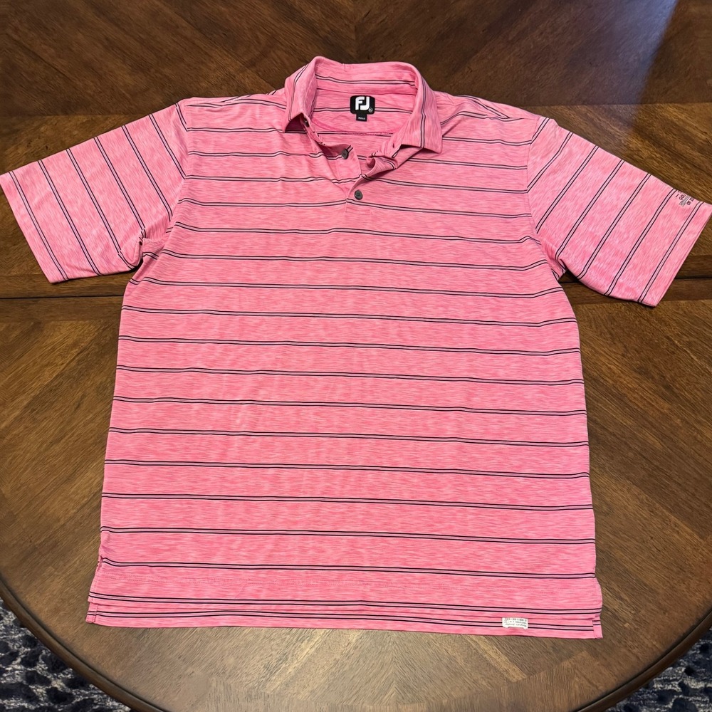 FootJoy Golf Polo Shirt‎ Mens XL Pink Black Striped Performance Athletic |N1